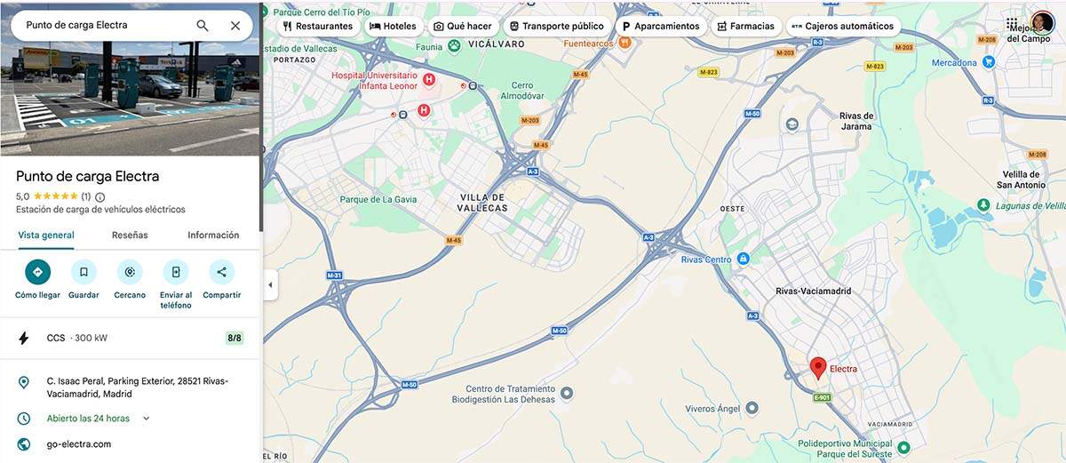 Ubicación de la nueva estación de carga de Electra en Rivas-Vaciamadrid