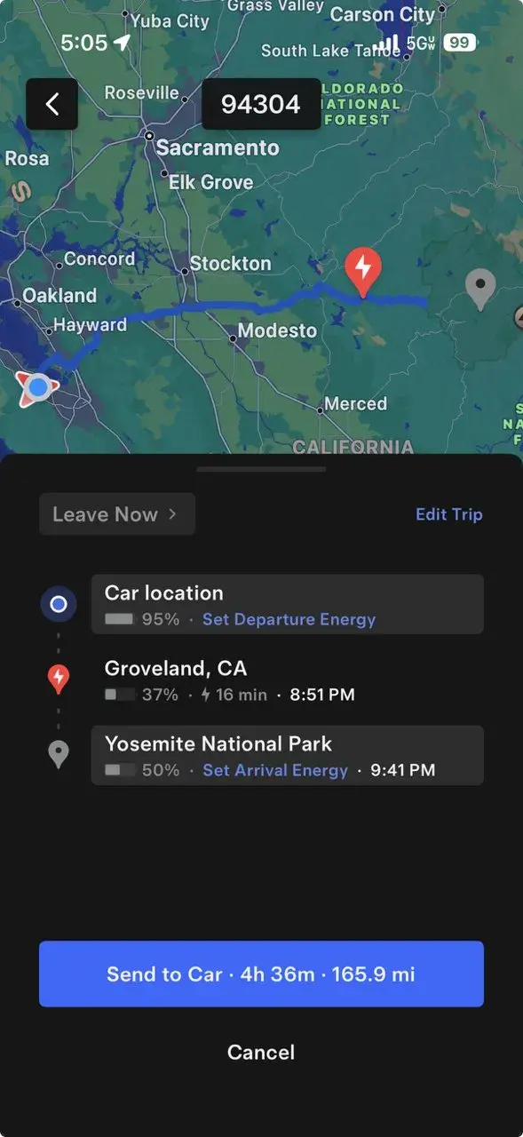Configuración del % de batería con la que quieres llegar a destino desde la APP de Tesla