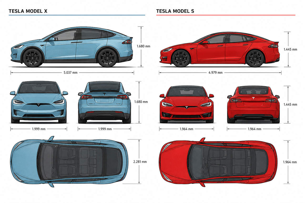 Planos y medidas del Tesla Model S y Model X de última generación