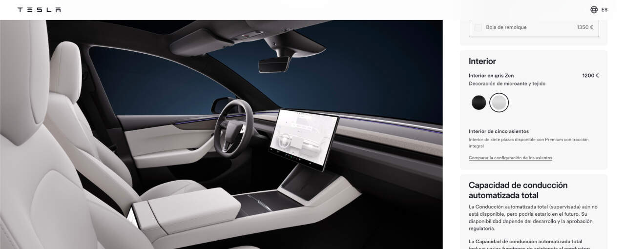 Configurador Tesla Model Y con el interior Gris Zen