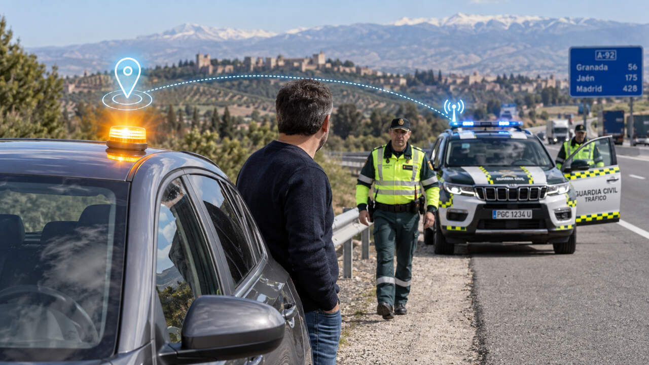 Baliza V16 activada avisa a la Guardia Civil para ir directamente al lugar